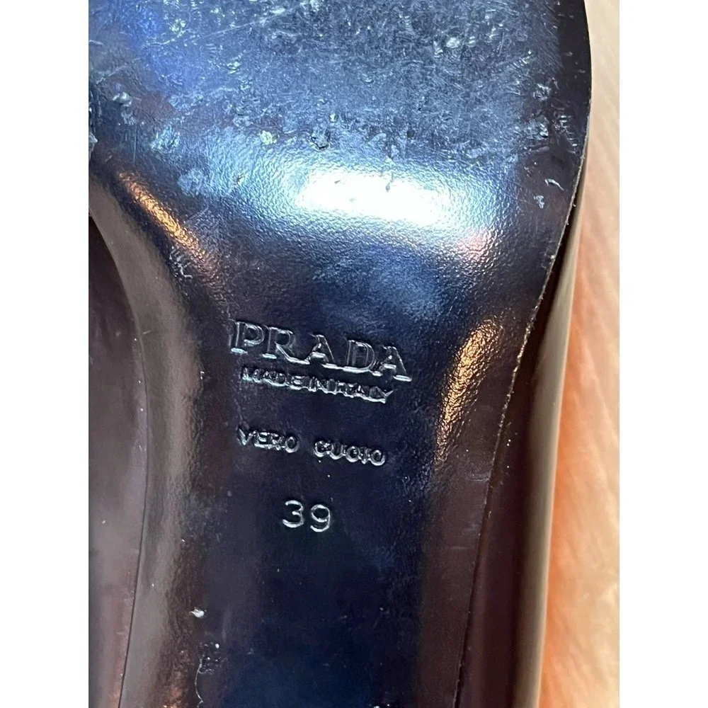 Vintage Prada Black Leather Square-Toe Block Heel Pumps Women Size 9
